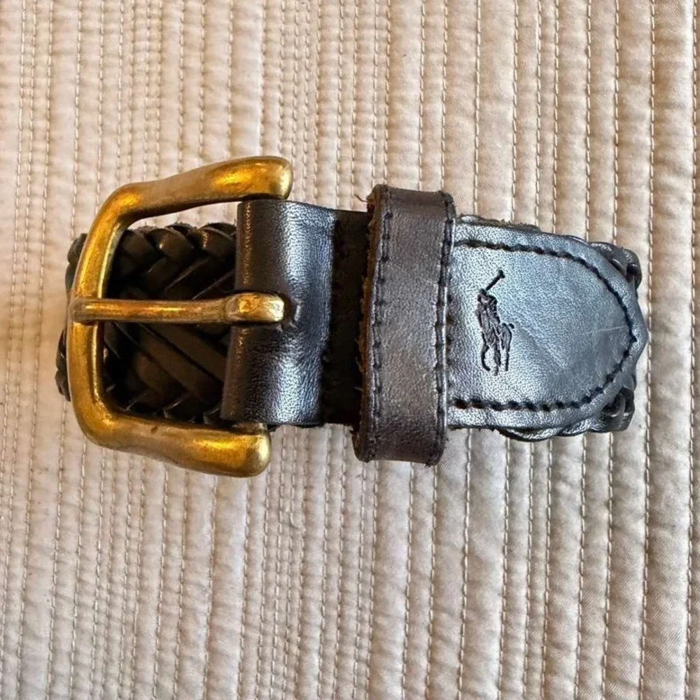 Polo Ralph Lauren Women's Braided Leather Belt Brown Brass Buckle Small